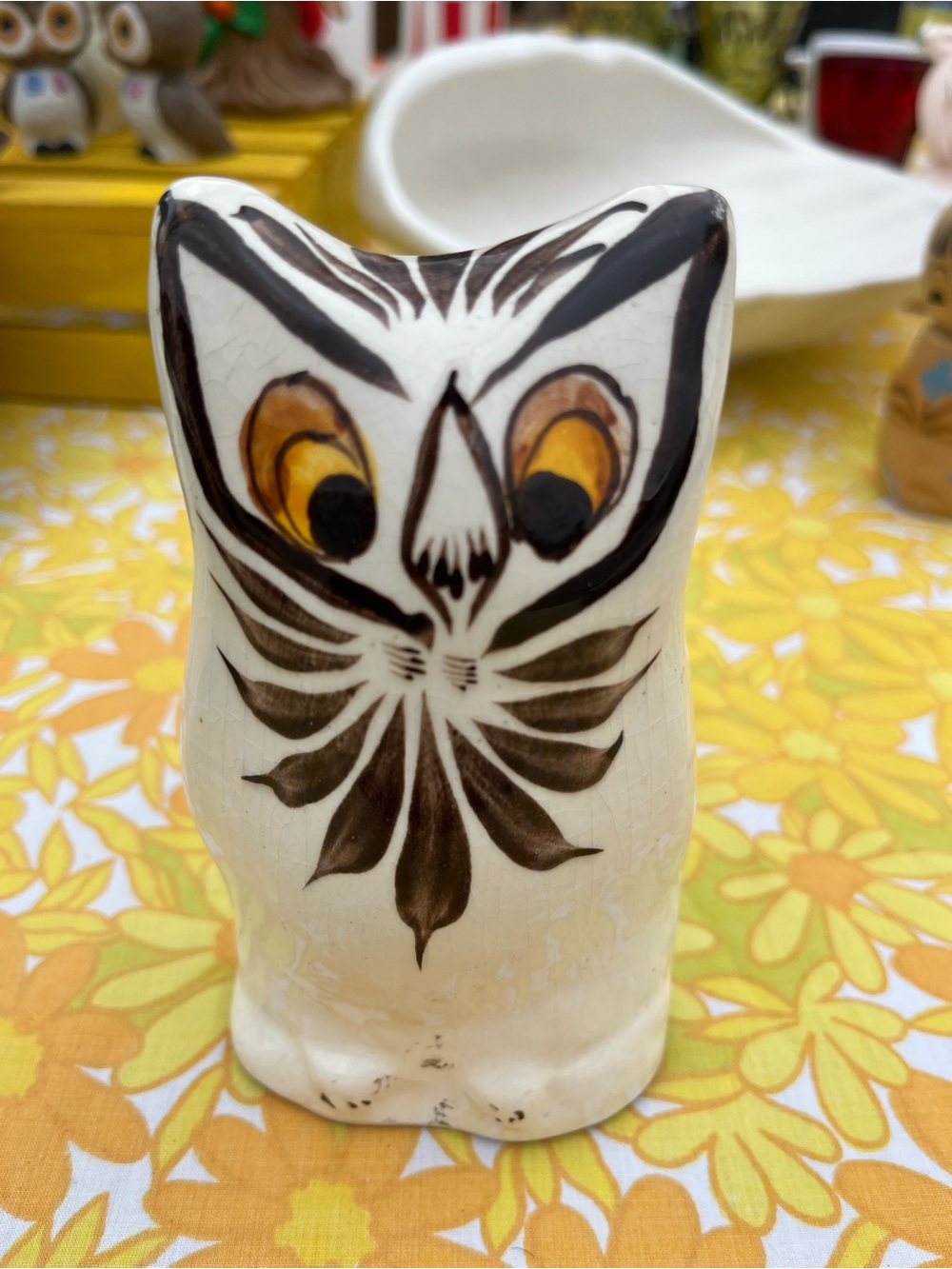 Hand-Painted Ceramic Tonala Mexican Folk Art Owl Figurine